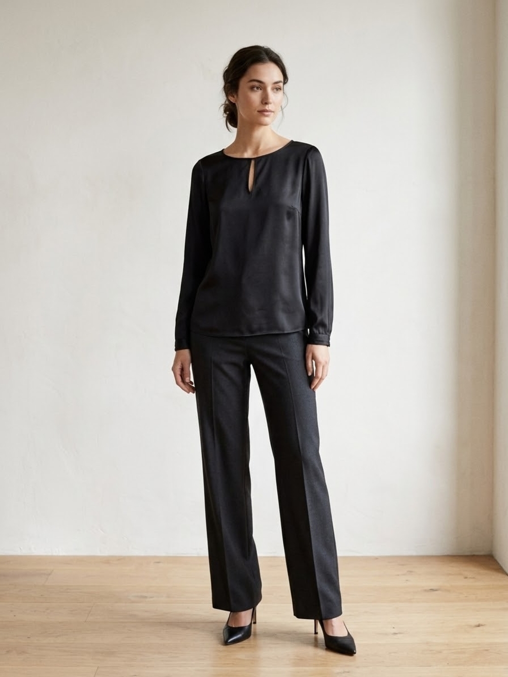 Brooks Brothers Black Silk Keyhole Detail Blouse
